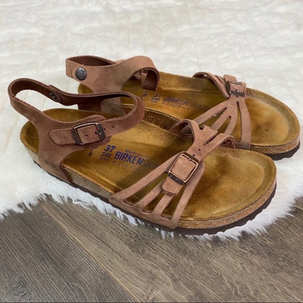 BIRKENSTOCK BALI BROWN LEATHER SANDALS